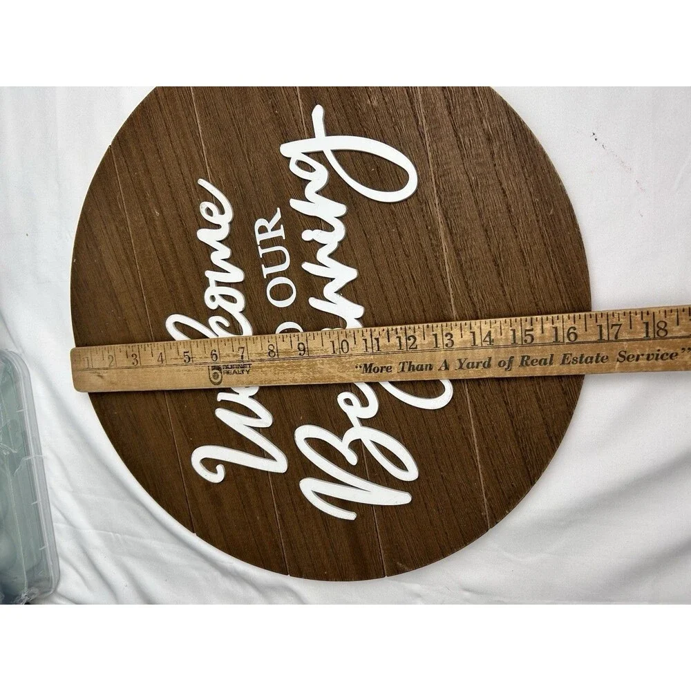 Rustic Round Wedding Sign Welcome to Our Beginning Wood Wall Decor 16.75”